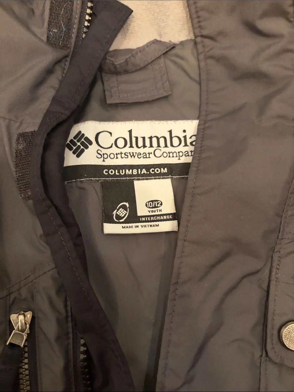 Columbia Kids Gray and Red Hooded Rain Jacket
